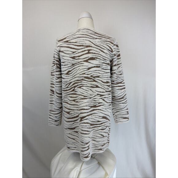 NWT Kamana "Fur" Ivory/Brown Zebra Striped Long Open Cardigan Sweater #0685 LG - Picture 3 of 7